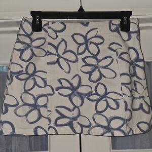 BDG White Mini Skirt with Blue Floral Brushstroke Print